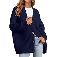 MEROKEETY Women's Cardigan Sweaters 2024 Fall Open Front Oversized Button V Neck Loose Soft Knit Outwear