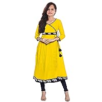 Indian Women's Long Dress Animal Print Tunic Ethnic Party Wear Kurti Casaual Frock Suit Yellow Color