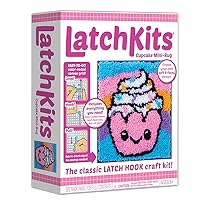 LatchKits Latch Hook Kit for Wall Hangings & Mini-Rugs - Cupcake - Craft Kit with Easy, Color-Coded Canvas, Pre-Cut Yarn & Latch Hook Tool - Perfect DIY Craft for Kids - Ages 6+