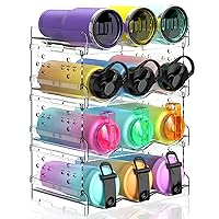Water Bottle Organizer - 4 Pack Stackable Cup Organizer for Cabinet, Countertop, Pantry and Fridge, Free-Standing Tumbler Kitchen Storage Holder for Wine and Drink Bottles, Clear Plastic