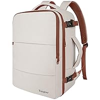 Taygeer Backpack for Women, College Backpack with Laptop Compartment & Shoe Pouch, 35l Travel Laptop Backpack Carry On Luggage, Airline Approved Personal Item Bag For Weekender Gym Hiking, Khaki White