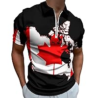 Canada Flag Map Mens Polo Shirts Quick Dry Short Sleeve Zippered Workout T Shirt Tee Top