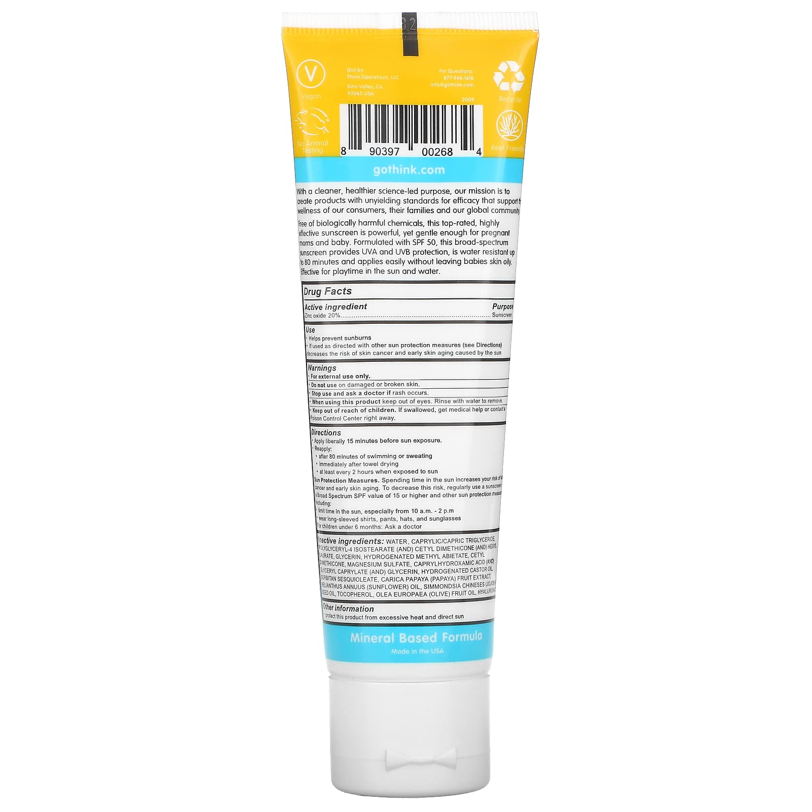 Thinkbaby Safe Sunscreen SPF 50+ 3OZ