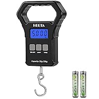 HEETA Fish Scale, 110lb/50kg Digital Portable Hanging Fishing Weight Scale with Backlit LCD Display, Luggage Scale with Hook & Non-Slip Large ABS Handle, 2 AAA Batteries Included, Fishing Gift for Men