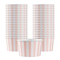 Restaurantware Coppetta 5-Ounce Dessert Cups, 50 Disposable Ice Cream Cups - Lids Sold Separately, Striped, Pink And White Paper FroYo Bowls, For Hot And Cold Foods, Perfect For Gelato Or Mousse
