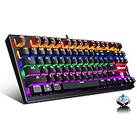 Anivia True Mechanical Gaming Keyboard Wired, Ergonomic Keyboard with Blue Switches, 87 Keys Waterproof Mini Keyboard for PC Laptop, RGB LED Rainbow Backlight