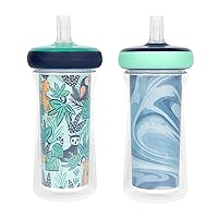 The First Years Insulated Straw Cup for Toddlers 2pk – Wild and Free & Marbled – Dark Blue, 9 ounces
