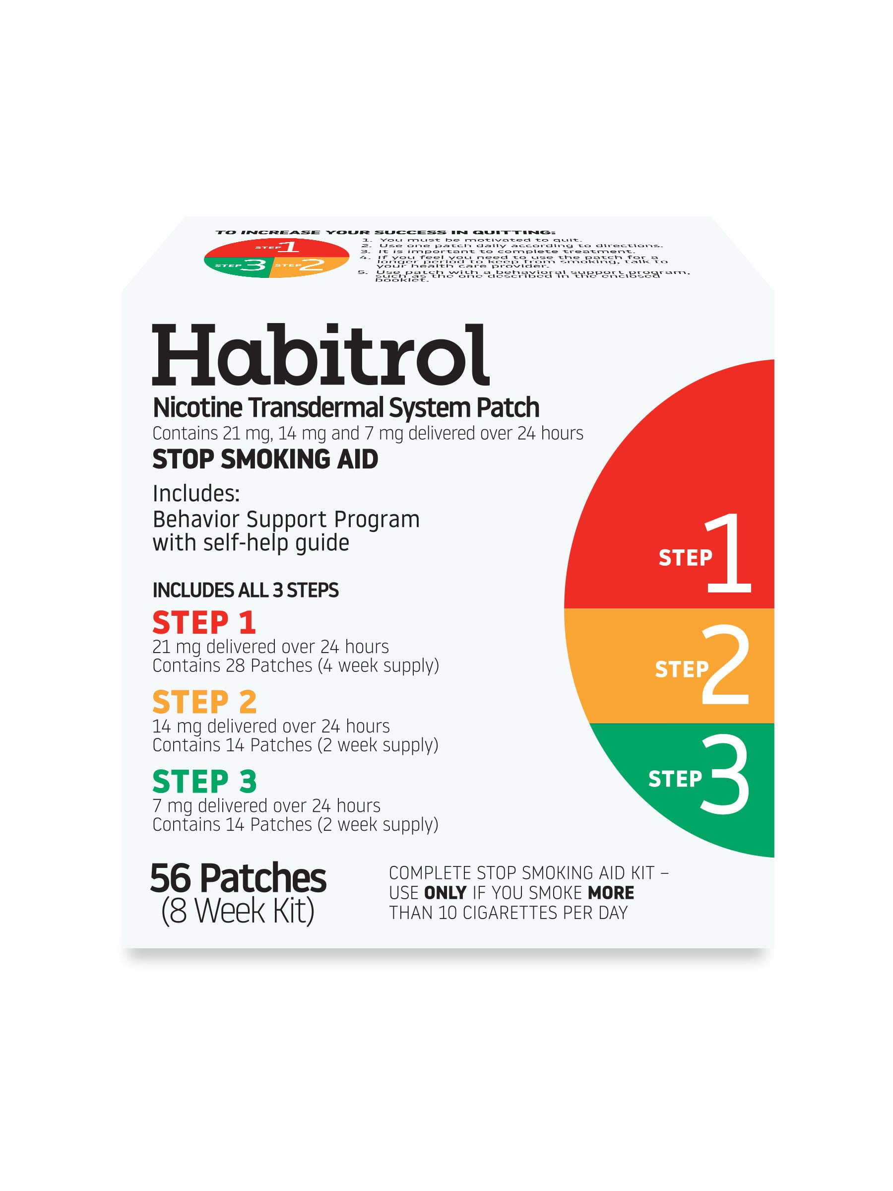 Habitrol Nicotine Transdermal System Patch | Stop Smoking Aid | Steps 1, 2, and 3 (21, 14, and 7 mg) | 56 Patches (8 Week Kit)