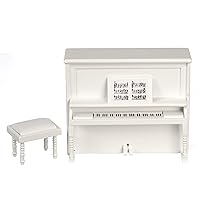 Dolls House White Upright Piano and Bench Miniature Music Room Furniture