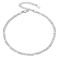 Silvora 925 Sterling Silver Anklet for Women Girls, Minimalist Cuban Link/Flat Bead/Figaro Chain Bracelet Anklets for Beach Party - with Gift Box