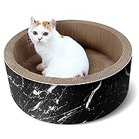 FluffyDream Cat Scratcher Post & Board, Round Cat Scratching Lounge Bed, Durable Pad Prevents Furniture Damage, 17.32'' x 17.32''x 6.11'', Black