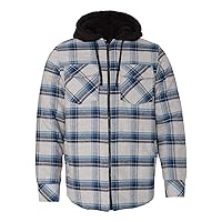 Burnside Quilted Flannel Full-Zip Hooded Jacket, 2XL, Grey/Blue