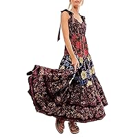 Women Casual Summer Dress Short Sleeve Floral Printing Bohemian Dress Loose Boho Dress Maxi Dress Beach Dress