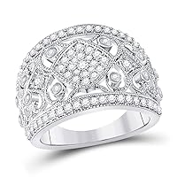The Diamond Deal 14kt White Gold Womens Round Diamond Filigree Fashion Ring 3/4 Cttw
