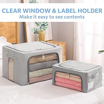 3Pack Frame Storage Box - Clothes Storage Bin Bags Oxford Fabric Foldable  Stackable Container Organizer Set with Clear Window & Carry Handles Large