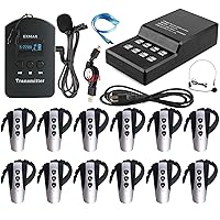 EXMAX® EXD-6824 Wireless Tour Guide System for Tour Guiding Simultaneous Translation Museum Visiting Coaching Church Assistive Listening System (1 Transmitter 12 Receivers & 16-port Charger Base)