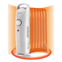 Mini Oil Filled Heater, Portable Space Radiant Heater with Adjustable Thermostat, Electric Personal Heater with Overheat Safety, for Home and Office, 700W, White
