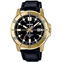 Casio MTP-VD01GL-1EV Men's Enticer Gold Tone Leather Band Black Dial Casual Analog Sporty Watch