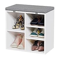 IDEALHOUSE Shoe Bench Entryway with Storage, Shoe Rack Bench with Cushion, Cubby Seat Shoe Cabinet, 3-Tier Adjustable Shelf for Entryway, Living Room, Bedroom, Hallway (White, 20 inch)