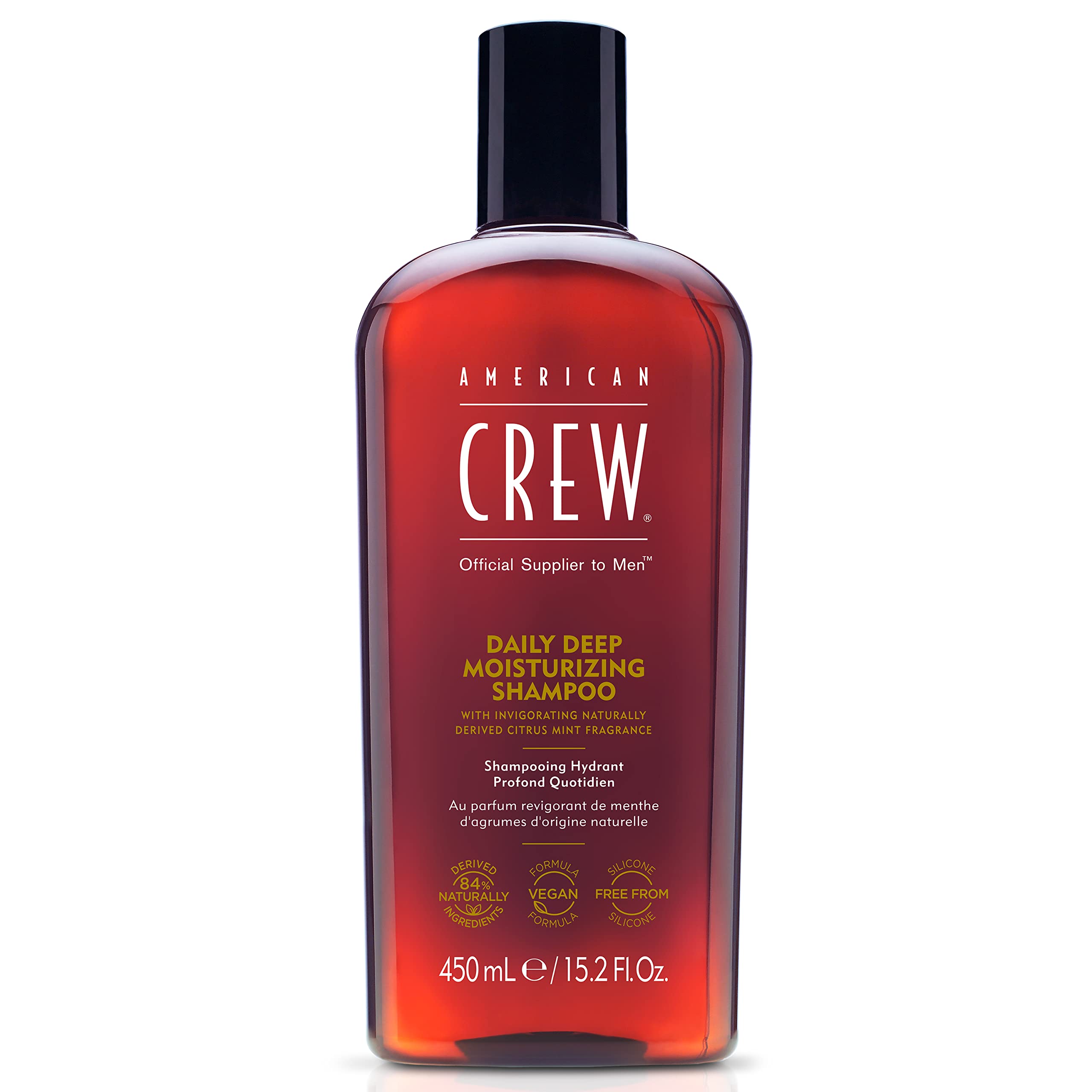 Shampoo for Men by American Crew, Daily Deep Moisturizer, Naturally Derived, Vegan Formula, Citrus Mint Fragrance, 15.2 Fl Oz