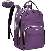 LOVEVOOK Travel Laptop Backpack for Women, Fits 18 Inch Laptop Business Work Anti-theft Large Capacity Backpack Purse with Lock & USB Port, Waterproof College Computer Bag Gifts, Dark Purple