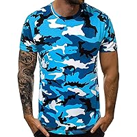 Men's Camo Crewneck Athletic T-Shirt Stretchy Camouflage Short Sleeve Shirt Tops Workout Military Pullover Tees