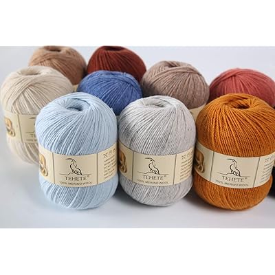 TEHETE 100% Merino Wool Yarn for Knitting 3-Ply Luxury Warm Soft Lightweight Crochet Yarn (Khaki)
