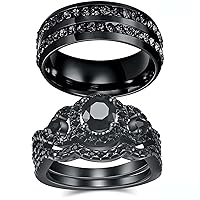 ringheart Couple Rings Matching Ring 1.5ct Black CZ Women Wedding Ring Sets for Him and Her His Her Rings
