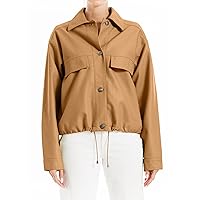 Max Studio Women's Fashion Everyday Casual Long Sleeve Faux Leather Short Outerwear Jacket