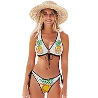 ALAZA Pineapple with Glasses Bikinis Swimsuit Set for Women XS
