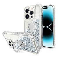 for iPhone 14 Pro Case,Bling Moving Liquid Floating Sparkle Colorful Glitter Waterfall TPU Protective Case with Rotation Ring Kickstand for iPhone 14 Pro [6.1 inch 2022], Silver