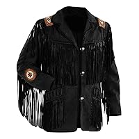 Men's Fashion Western Fringe & Beaded Jacket Suede Leather