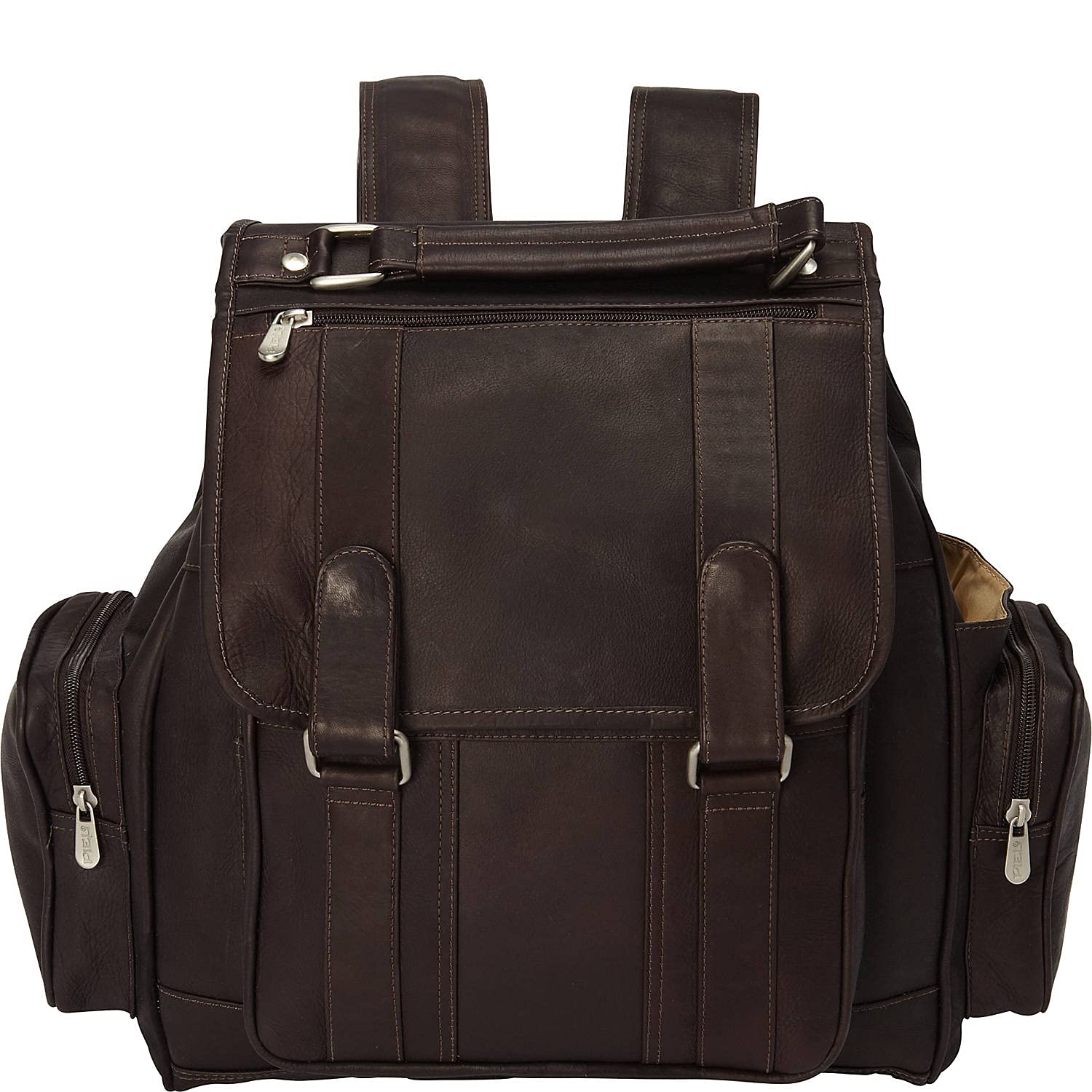 Piel Leather Double Loop Flap-Over Laptop Backpack, Chocolate, One Size