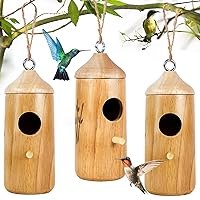 Hummingbird House for Outside Hanging,Wooden Humming Bird Nest 3 Pcs with Hemp Ropes (MI3721)