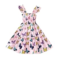 Toddler Girls Child Sleeveless Butterfly Prints Summer Beach Sundress Party Dresses Princess Dress Jean Dress Baby