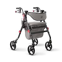 Premium Empower Rollator Walker with Memory Foam Seat, Gray & Black, 300 lb. Weight Capacity, 8” Wheels, Microban* Technology, Cupholder, Rolling Walker for Mobility Impairment