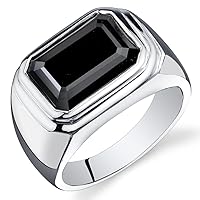 PEORA Men's Black Onyx Sleek Signet Ring 925 Sterling Silver, 7 Carats Octagon Shape 14x10mm, Sizes 8 to 13