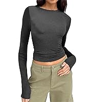 Womens Sexy V Neck Crop Top Long Sleeve Slim Fit Layer T-Shirts Lace Trim Lightweight Casual Basic Shirt Tunic Tops