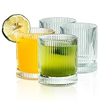 Ribbed Glass Cups Set, 13oz Vintage Drinking Glassware Set, 4 Piece Premium Glassware, Elegant Mixed Glassware Set, Origami Style Cocktail Glasses, Great for Cocktail, Whisky & Beverages (4PCS)