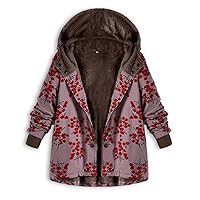 RMXEi Ladies Long Sleeve Zipper Hooded Thick Composite Plush Vintage Flower Print Plus Size Hooded Jacket