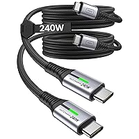 INIU USB C to USB C Cable, [240W, 6.6ft+6.6ft] Fast Charging Type C Charger Cord, Braided USBC to USBC Phone Charger Cable for iPhone 15 Pro Max Samsung S24 S23 Laptops iPad Switch Steam Deck etc.