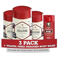 Old Spice Men's Antiperspirant & Deodorant Volcano with Charcoal, 2.6oz Pack of 3 with Travel-Size Swagger Body Wash