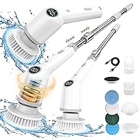 Electric Spin Scrubber, Cordless Power Cleaning Brush Shower Scrubber with 8 Replaceable Brush Heads, 3 Adjustable Speeds and Adjustable Extension Handle Brush Cleaner for Bathroom Tub Tile Kitchen