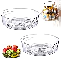 Lazy Susan Organizer 2Pcs 11.6in 360° Rotation Spice Rack with Handles Washable Silent Raised Edge Transparent Kitchen Cabinet Organizer, Lazy Susan Organizer
