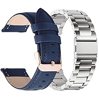 Fullmosa Quick Release Watch Band Leather 20mm Blue+Rose Gold Buckle & Watch Band Leather 20mm Silver