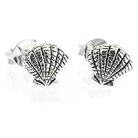 Touch Jewellery 925 Sterling Silver Sea Shell Stud Earrings With Oxidized Detail