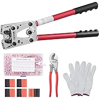 VEVOR Battery Cable Lug Crimping Tool, 10-1/0AWG with Cable Cutter and 95PCS Copper Ring Terminals, 100pcs Heat Shrink Tubes and 6 Wire Sizes Crimping Die, for Heavy Duty Wire Lugs