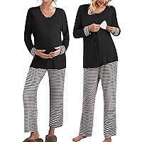 Ekouaer Maternity Nursing Pajama Set Long Sleeves Button Down Maternity Pajamas for Women Soft Hospital Pregnancy pjs Sets Black L