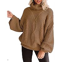 Women's Long Sleeve Turtleneck Sweater Chunky Cable Knit Oversized Pullover Jumper Tops