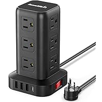 Extension Cord with Multiple Outlets, Surge Protector Power Strip Tower, 12 AC 4 USB，Surge Protector Tower 6.5FT Overload Protection for Home Office